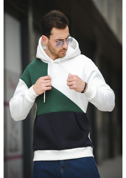Placide Üç Iplik Pamuklu Parçalı Kapüşonlu Erkek Sweatshirt