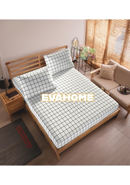 Beyaz Renkli, Mini Ekose Desenli Lastikli Çarşaf Seti, Tek/ Çift/ Battal Boy