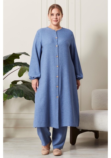 Kadın Büyük Beden Keten Ayrobin 2'li Takım modelleri