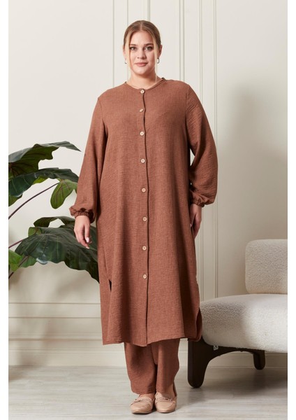 Kadın Büyük Beden Keten Ayrobin 2'li Takım modelleri