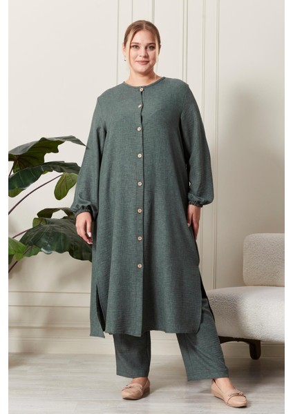 Kadın Büyük Beden Keten Ayrobin 2'li Takım modelleri