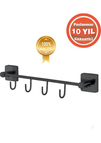 Paslanmaz Pirinç Mat Siyah Vizyon 4'lü Set Askılık