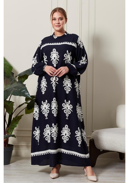 Kadın Büyük Beden Hakim Yaka Elbise