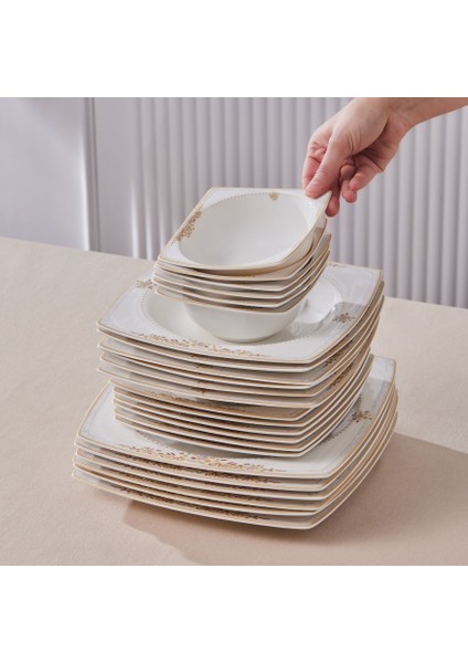 Square Bone New Margaret 24 Parça 6 Kişilik Yemek Takımı fırsatları