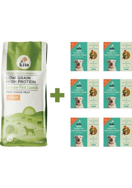 Yetişkin Köpek Maması 2,5 kg + Levrek Etli Kito Fresh x 6