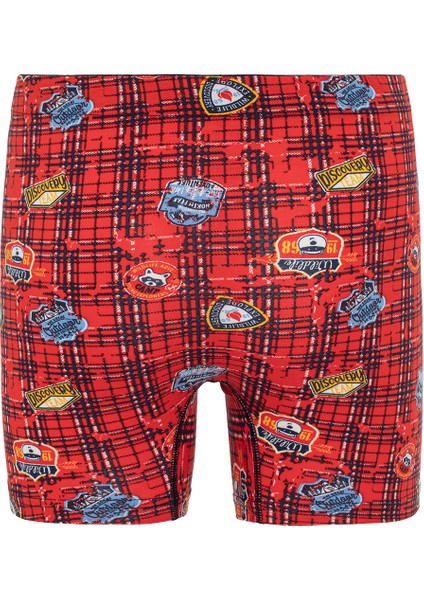 Erkek Kırmızı Ekose Desenli Tekli Boxer - 23400