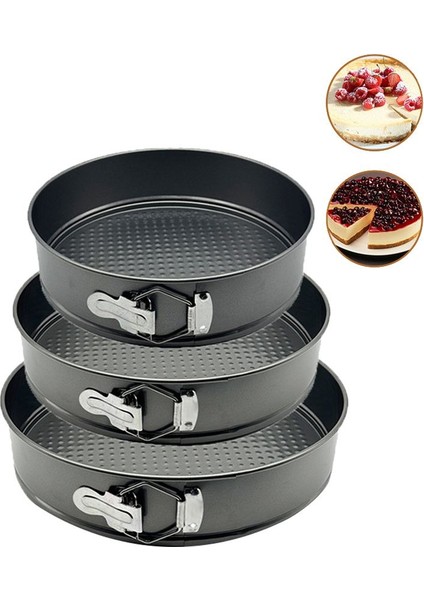 Karbon Çelik 3 Parça 24-26-28 cm Yuvarlak Kelepçeli Kek Kalıbı Seti CIN802SY
