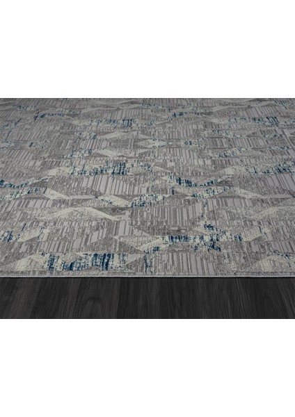 Best 110 Gri Halı Spor Desen Lacivert Detaylı Ince Parlak Makinada Yıkanabilir Antialerjik Modern
