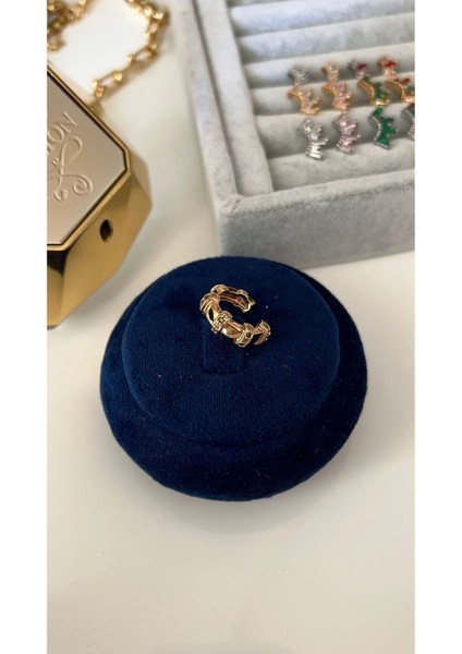 Vip Seri Gold Renkli Zirkon Taşlı Boğumlu Halka Kıkırdak Küpe (Earcuff)