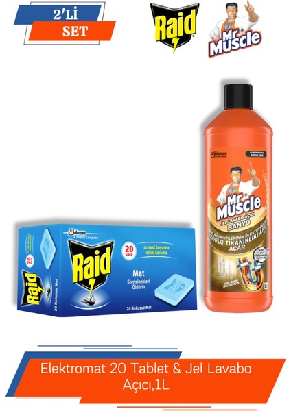 Elektromat 20 Tablet & Mr Muscle Jel Lavabo Açıcı,1l