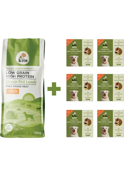 Yetişkin Köpek Maması 15 kg + Tavuk Etli Kito Fresh x 6