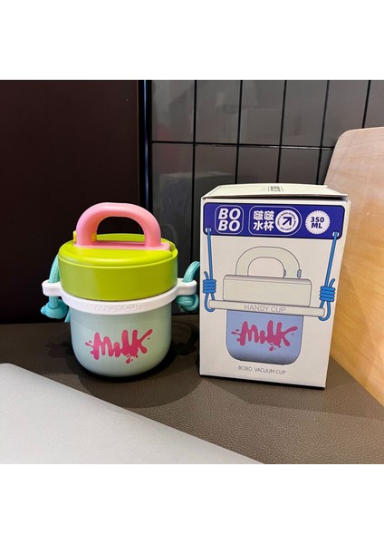 350ML Yaratıcı Moda Termos Bardak 316 Paslanmaz Çelik Mini Pipetli Bardak Basit Kayış Kolu Taşınabilir Bardak (Yurt Dışından)