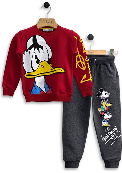 Çocuk Eşofman Takımı-Disney Baskılı 3-9 Yaş Bisiklet Yaka Cepli Mevsimlik Lüks ve Ekonomik