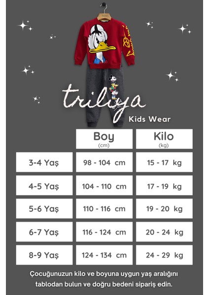 Çocuk Eşofman Takımı-Disney Baskılı 3-9 Yaş Bisiklet Yaka Cepli Mevsimlik Lüks ve Ekonomik indirimleri
