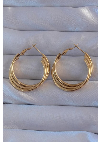 E-Bijuteri Çelik Gold Renk Kıvrımlı Oval Küpe