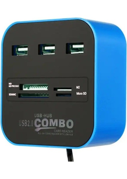 HDX7006-SM USB 2.0 - 3xusb 2.0 Hub + Ms/sd/m2/tf Kart Okuyuculu USB Çoklayıcı - Siyah-Mavi