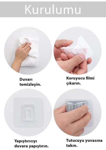 Esmo Home Mop Sapı Tutucu 4ADET Yapışkanlı Fırça Tutucu Paspas ve Mop Tutacağı Mutfak Askılığı Tuvalet Fırçası