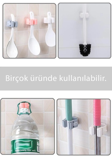 Esmo Home Mop Sapı Tutucu 4ADET Yapışkanlı Fırça Tutucu Paspas ve Mop Tutacağı Mutfak Askılığı Tuvalet Fırçası