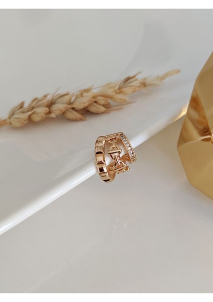 Çoklu Gold Renkli Zincir Detaylı Zirkon Taşlı Halka Kıkırdak Küpe ( Earcuff )