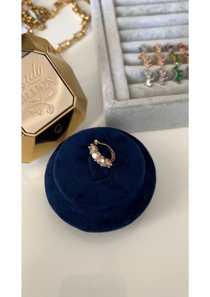 Vip Seri Gold Yarım Tur Zirkon Taşlı Halka Kıkırdak Küpe (Earcuff)