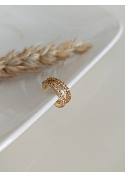 Kadın Gold 2 Sıra Zirkon Taşlı Earcuff Kıkırdak Küpe