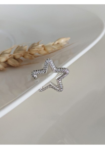 Kadın Gümüş Zirkon Taşlı Yıldız Earcuff Kıkırdak Küpe