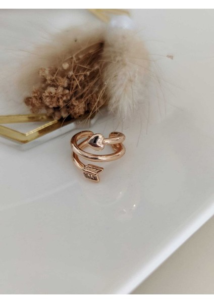 Gold Kalp ve Ok Detaylı Halka Earcuff ( Kıkırdak Küpe )