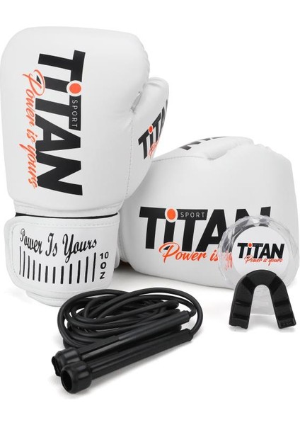 Titan Sport Model 3 Beyaz Boks Eldiveni+Dişlik Seti+Atlama Ipi