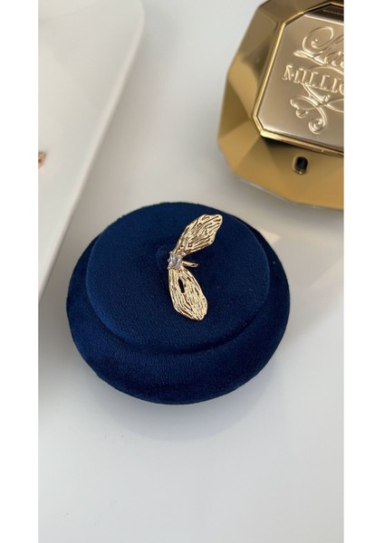 Vip Seri Gold Tek Taşlı Kelebek Kanadı Kıkırdak Küpe (Earcuff)