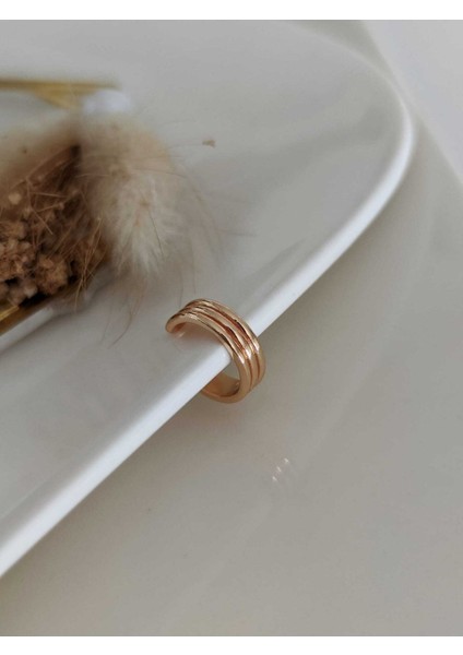 Gold Birleşik Üç Sıra Halka Earcuff Kıkırdak Küpe