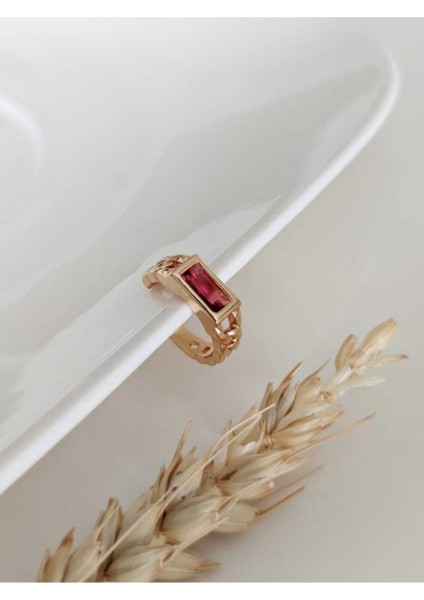 Gold Pembe Baget Taşlı Earcuff (Kıkırdak Küpesi)