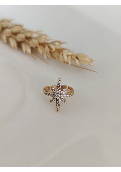 Gold Zirkon Taşlı Kutup Yıldız Kıkırdak Küpe