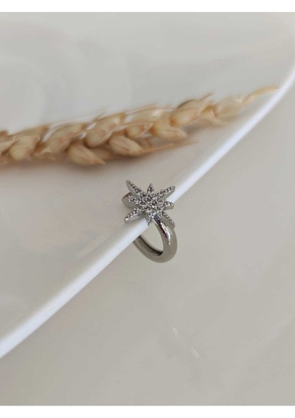 Gümüş Zirkon Taşlı Kutup Yıldızı Earcuff ( Kıkırdak Küpe )