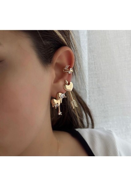 Vip Seri Gold Damla Taş Detaylı Kıkırdak Küpe (Earcuff)