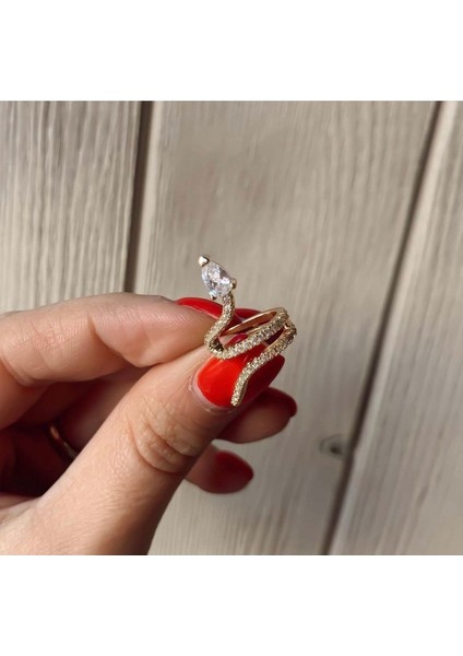 Gold Zirkon Yaşlı Yılan Earcuff (Kıkırdak Küpe )
