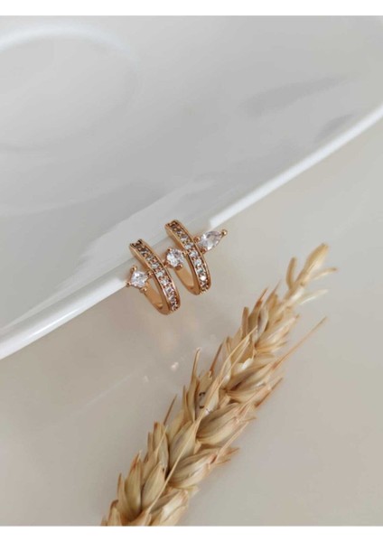 Gold Şeffaf Zirkon Taşlı Halka Earcuff ( Kıkırdak Küpe )