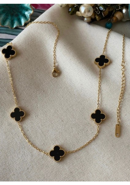 Çelik Gold Siyah Vns Model Kolye