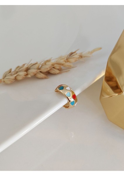 Gold Renkli Kalpli Halka Earcuff ( Kıkırdak Küpe )