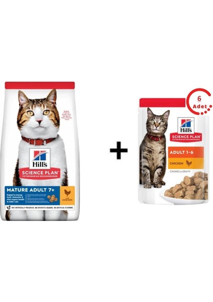 Mature Adult +7 Tavuklu Yaşlı Kedi Maması 3kg + 6 Adet Hill's Gravy Tavuklu Yetişkin Kedi Konservesi 85 gr