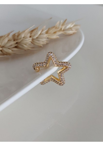 Gold Zirkon Taşlı Yıldız Earcuff Kıkırdak Küpe