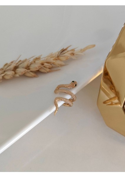 Su Perisi Takı Gold Yılan Earcuff Kadın Kıkırdak Küpe 1,5 cm Şık Tasarım