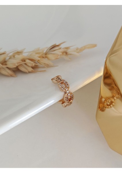 Gold Zirkon Taşlı Zincir Model Earcuff