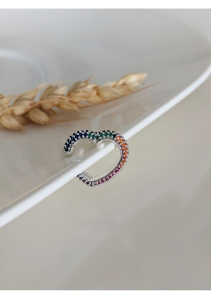 Renkli Zirkon Taşlı Kalp Earcuff ( Kıkırdak Küpe )