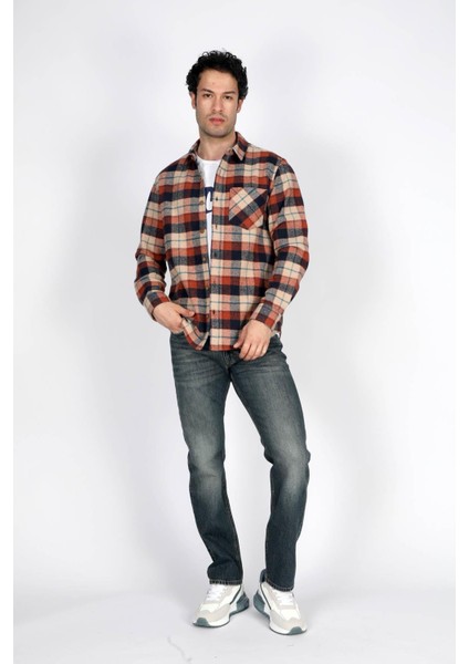 Cruz Erkek Dokuma Uzun Kol Gömlek Kiremit-Ekru