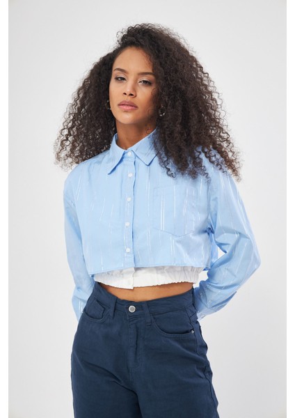 Beli Lastikli Çizgili Crop Gömlek fiyatları