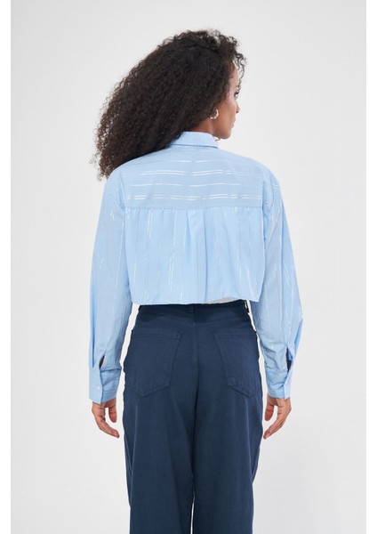 Beli Lastikli Çizgili Crop Gömlek fırsatları