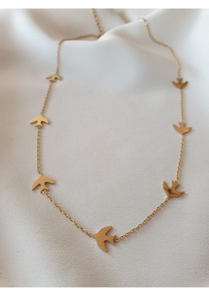 Gold Kuş Tasarımlı Çelik Kolye