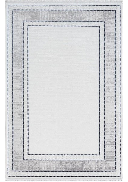 Elegance EG007A Gri Halı Lacivert Detaylı Modern Viskon Doğal Iplik Bambu Halı Tozu Az Salon Halısı