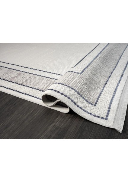Elegance EG007A Gri Halı Lacivert Detaylı Modern Viskon Doğal Iplik Bambu Halı Tozu Az Salon Halısı