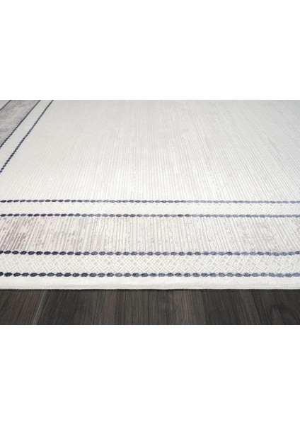 Elegance EG007A Gri Halı Lacivert Detaylı Modern Viskon Doğal Iplik Bambu Halı Tozu Az Salon Halısı